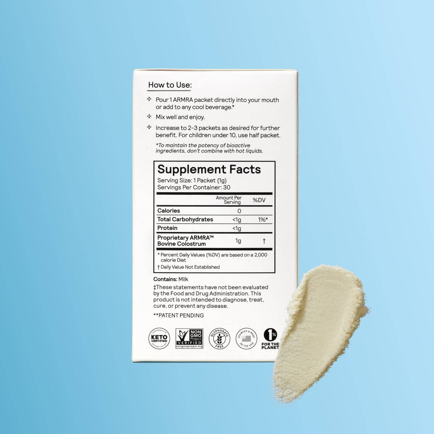 ARMRA Colostrum™ Powder | Unflavored | Gut Health & Bloating | Skin & Hair | Immunity | Keto, Gluten & Fat-Free | 30 Servings