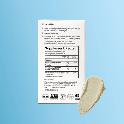 ARMRA Colostrum™ Powder | Unflavored | Gut Health & Bloating | Skin & Hair | Immunity | Keto, Gluten & Fat-Free | 30 Servings